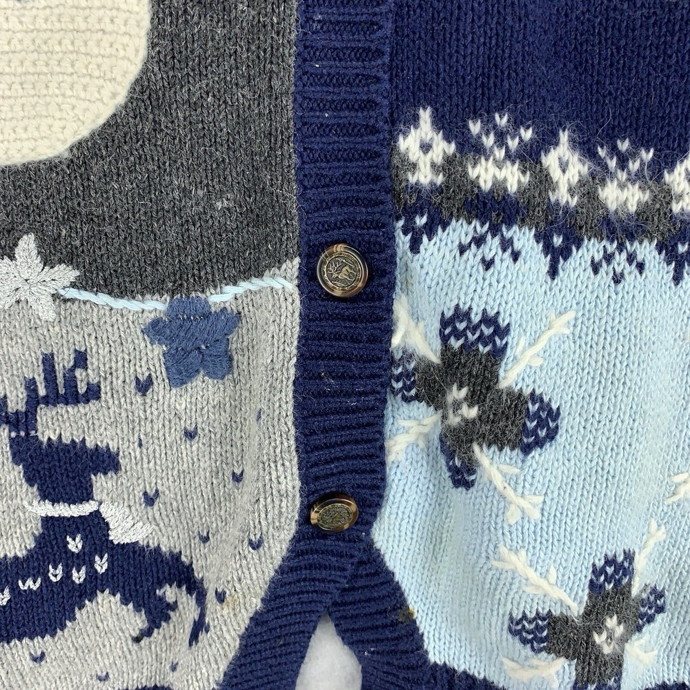 VTG Northcrest Sweater Cardigan Vest Women's Large 14-16 Blue Knit Winter Scene - Picture 12 of 12